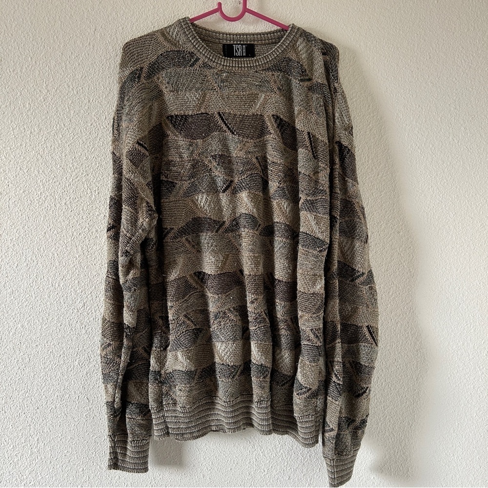 VTG TSR USA Grandpa Fisherman Patch Boho Casual Knit Sweater Men’s Large Beige
